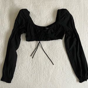 Linen crop puff sleeve top